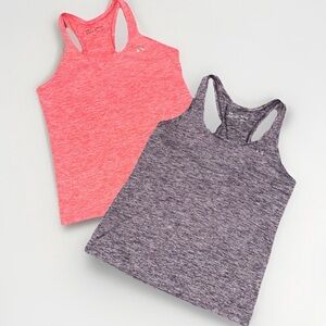 Under Armour Heat Gear Loose Fit Heathered Tank Top Set - Orange and Purple
